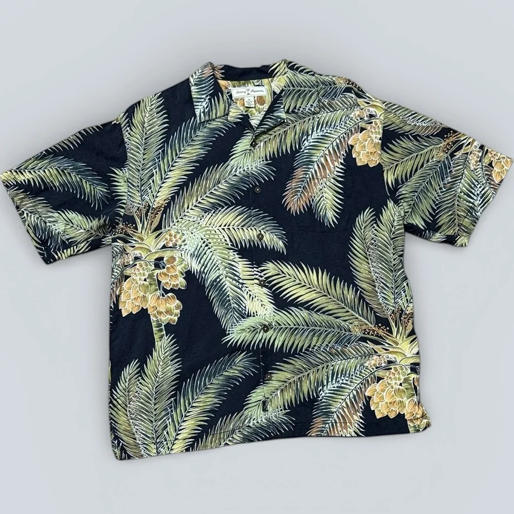 Tommy Bahama Palm Leaf Print Silk Button-Up Shirt - Picture 1 of 3